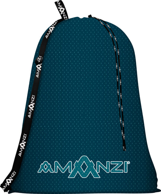 Amani Neptune blue mesh bag with sturdy handles, showcasing its breathable design and spacious interior for versatile storage.