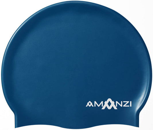 Amani Neptune blue swim cap for women, made of smooth, stretchy material, designed to reduce drag and protect hair during swimming.