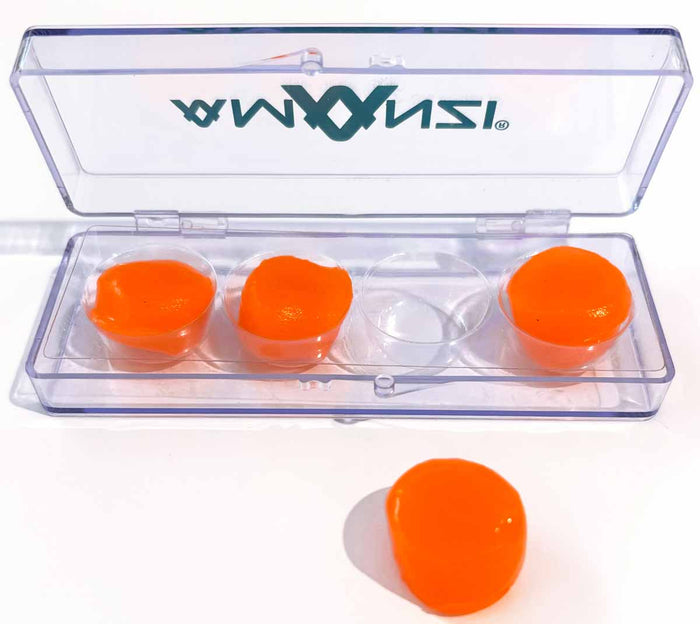 Amani Silicone Ear Plugs in Sherbet color, soft and reusable ear protection for noise reduction and comfort.