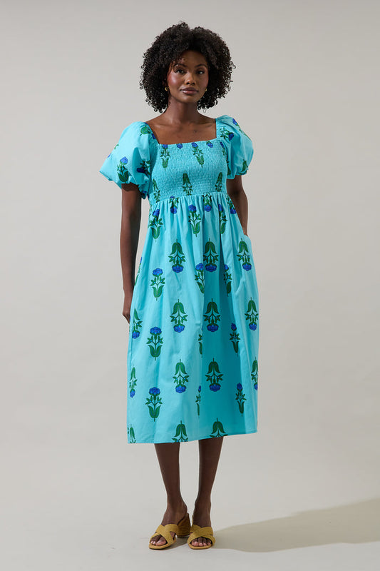 Amena Floral Maray Smocked Midi Dress