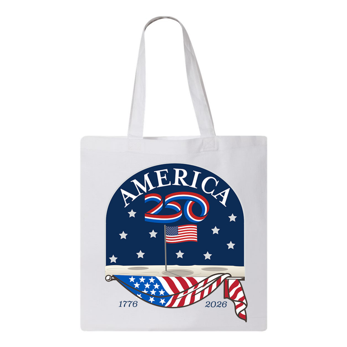 America250™ Moon Landing Canvas Tote Bag | Patriotic Semiquincentennial Tote