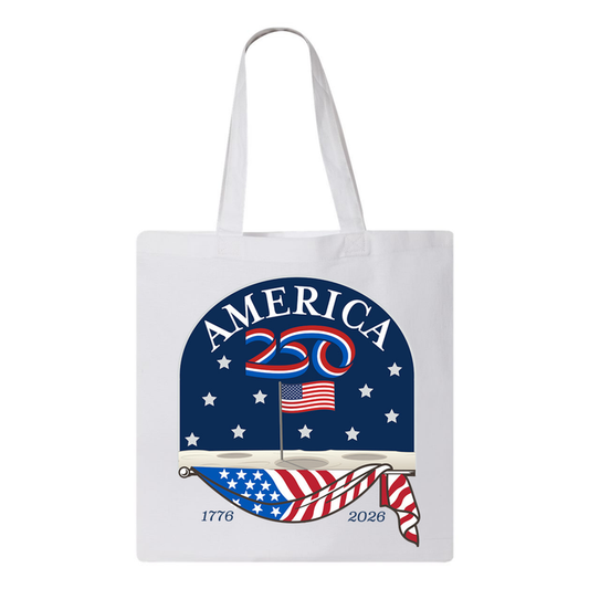 America250™ Moon Landing Canvas Tote Bag | Patriotic Semiquincentennial Tote
