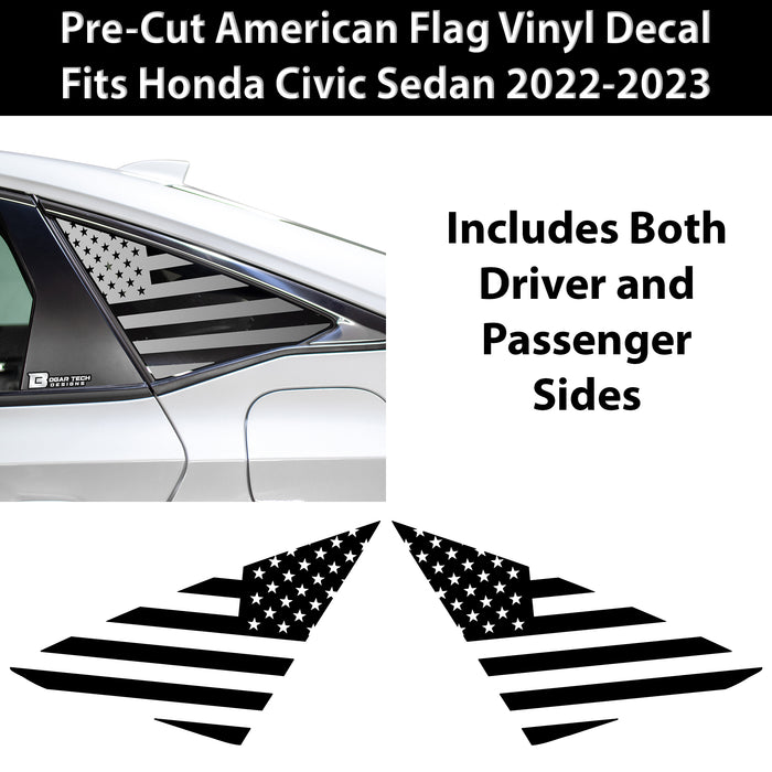 American Flag Rear Side Quarter Window Precut Decals Fits Honda Civic Sedan 2022 - 2025 - Bogar Tech Designs