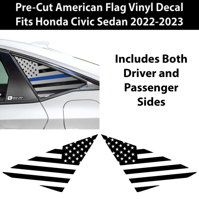 American Flag Rear Side Quarter Window Precut Decals Fits Honda Civic Sedan 2022 - 2025 - Bogar Tech Designs