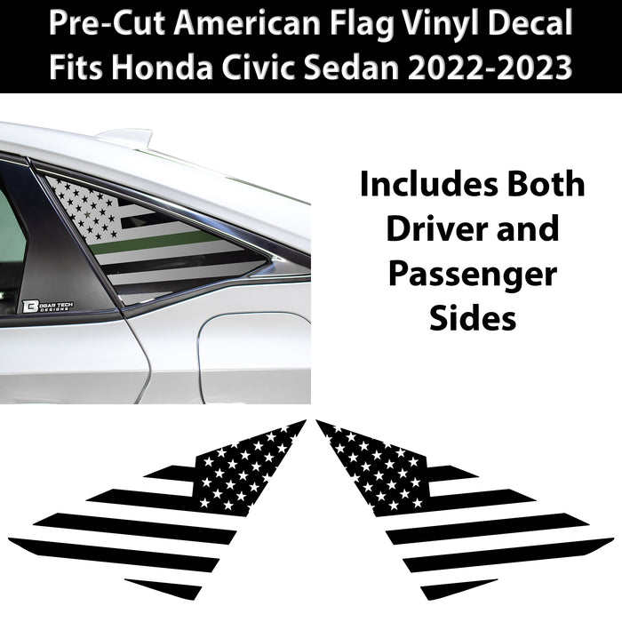 American Flag Rear Side Quarter Window Precut Decals Fits Honda Civic Sedan 2022 - 2025 - Bogar Tech Designs