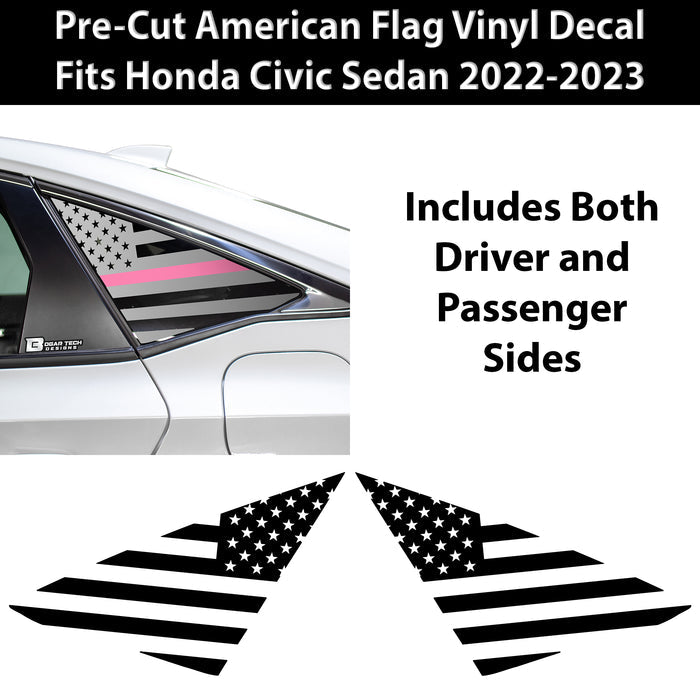 American Flag Rear Side Quarter Window Precut Decals Fits Honda Civic Sedan 2022 - 2025 - Bogar Tech Designs