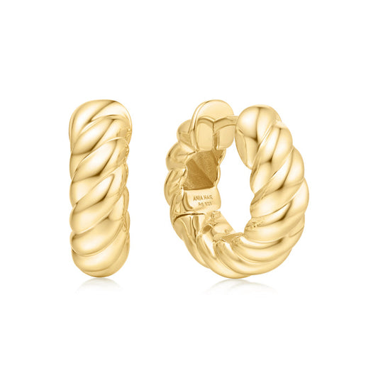 Ania Haie Chill Voyager Gold Plated Bold Texture Medium Huggie Hoop E063-07G