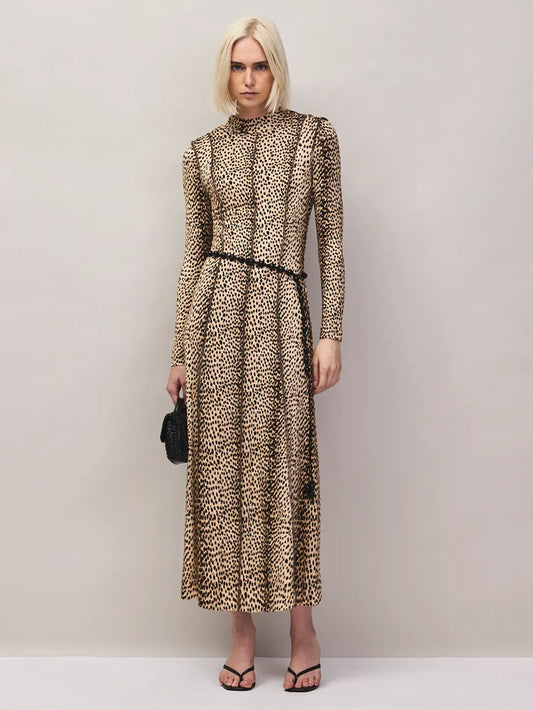Animal-Print Seam-Detail Maxi Dress