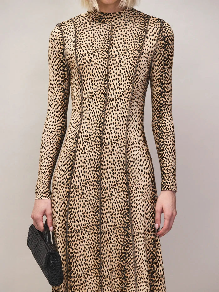 Animal-Print Seam-Detail Maxi Dress