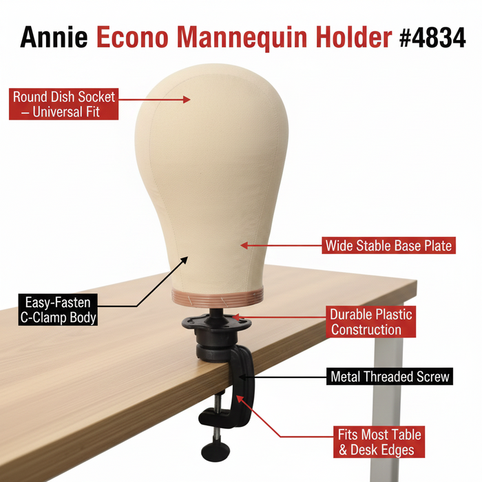 Annie Econo Clamp Mannequin Head Holder, 1 Count, Black