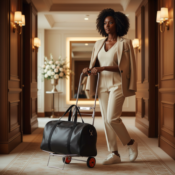 Annie Portable Luggage Cart for Traveling Stylists, 1 Count, Silver