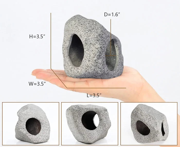 Gray textured rock-shaped aquarium hideaway cave with two openings