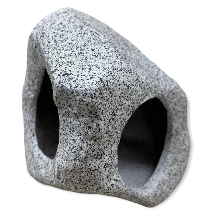 Gray speckled stone Aquarium Hideaway Cave with two rounded openings
