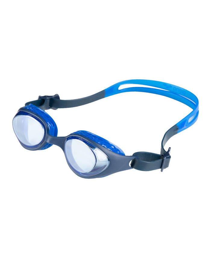Blue Arena Air Junior Goggle showing adjustable strap and clear lens, designed for young swimmers.