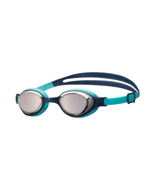 Arena Air Junior Mirror Goggles in silver, navy, and water colors, featuring a sleek design for young swimmers.