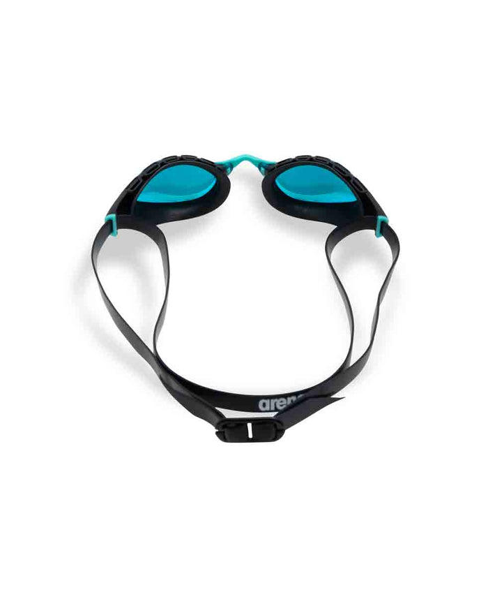 Arena Air Sonic Mirror Racing Goggles in aqua and black with mirrored lenses, designed for competitive swimming.