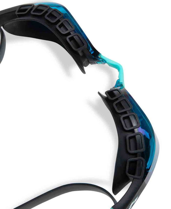 Arena Air Sonic Mirror Racing Goggles in aqua and black, featuring a sleek design for competitive swimming.