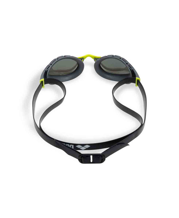 Arena Air Sonic mirror racing goggles in silver and anthracite with sleek, aerodynamic design for competitive swimming.