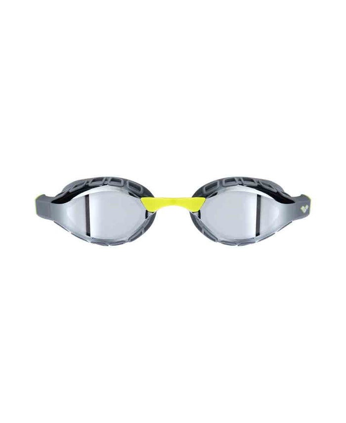 Arena Air Sonic mirror racing goggles in silver and anthracite with a sleek, aerodynamic design for competitive swimming.