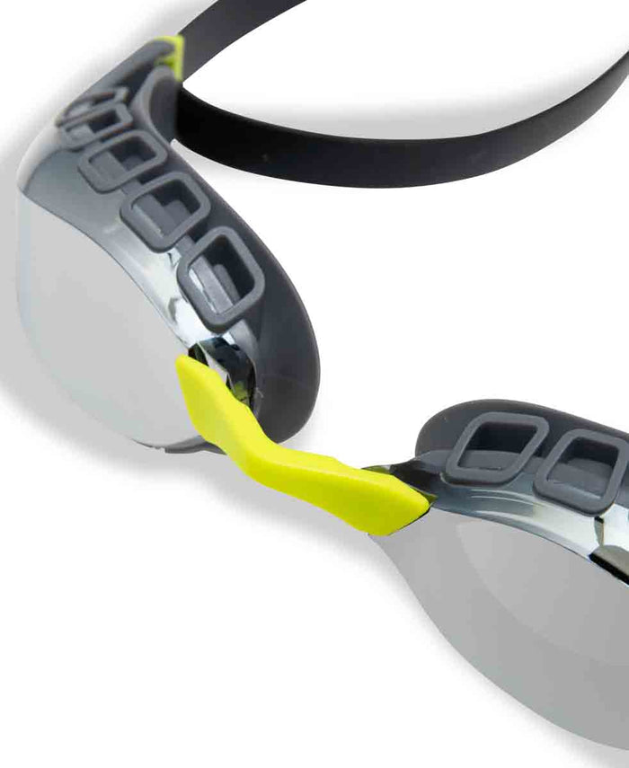 Arena Air Sonic mirror racing goggles in silver and anthracite with adjustable straps and aerodynamic design.