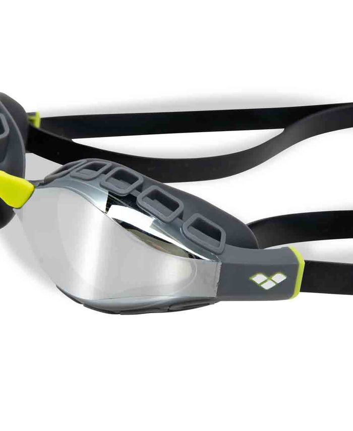 Arena Air Sonic Mirror Racing Goggles in silver and anthracite with sleek mirror lenses, designed for competitive swimming.
