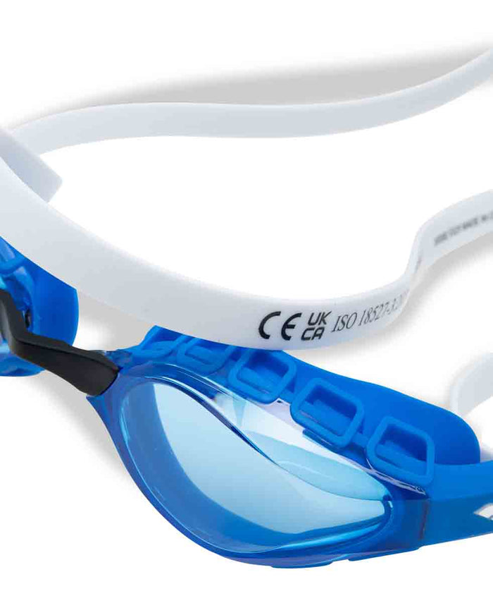 Blue Arena Air Sonic Racing Goggles with adjustable strap and aerodynamic design for competitive swimming.