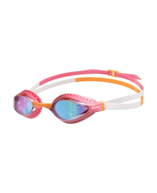 Arena Airspeed Mirror Racing Goggles in yellow, copper, light pink, and orange with reflective mirrored lenses.