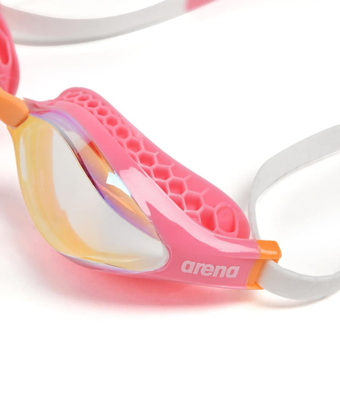 Arena Airspeed Mirror Racing Goggles in yellow, copper, light pink, and orange with reflective mirror lenses.