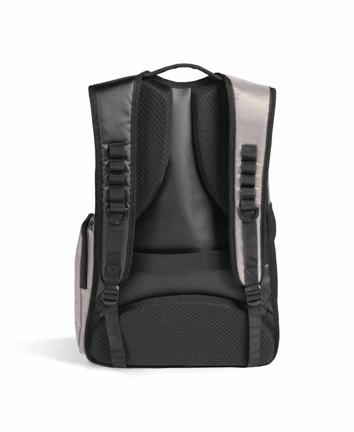 Arena All Set Backpack 45L in ice color, featuring multiple compartments and adjustable straps for sports and travel use.