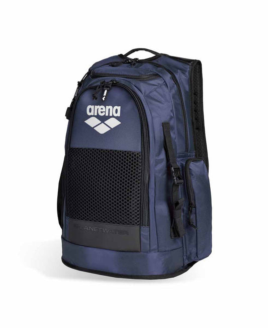 Arena All Set Backpack 45L in navy, durable sports backpack with multiple compartments and adjustable straps for active use.