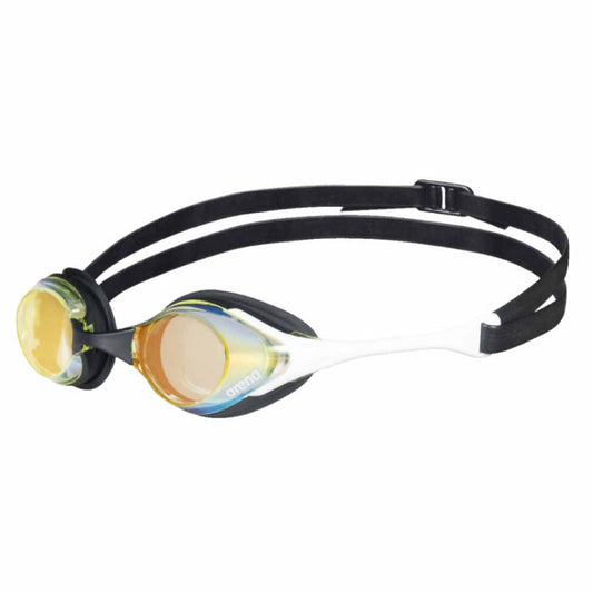 Arena Cobra Swipe Mirror Racing Goggles in copper and white with mirrored lenses, designed for competitive swimming.