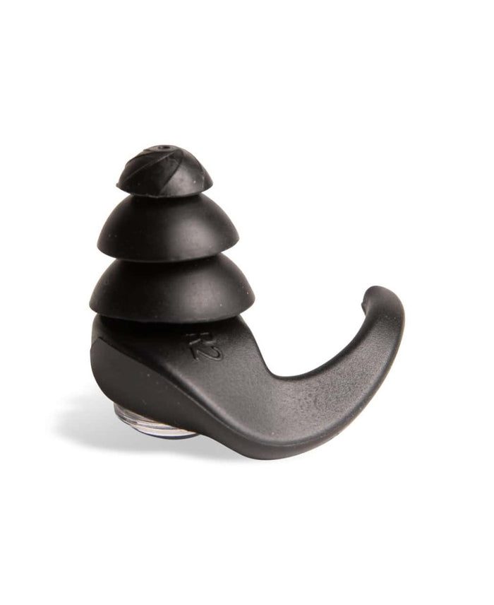 Black Arena earplugs made of soft, comfortable material for noise reduction and ear protection.