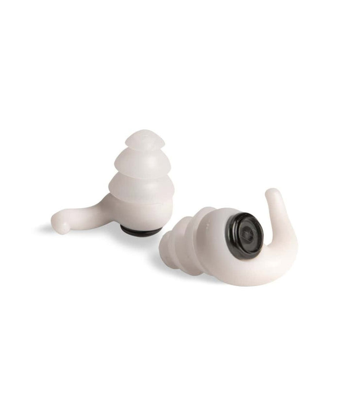 Clear Arena earplugs for noise reduction, shown in a close-up image highlighting their soft, molded design for comfortable fit.