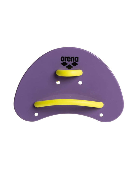 Arena Elite Finger Paddle in plum and lime colors, designed for improved water sports grip and training.