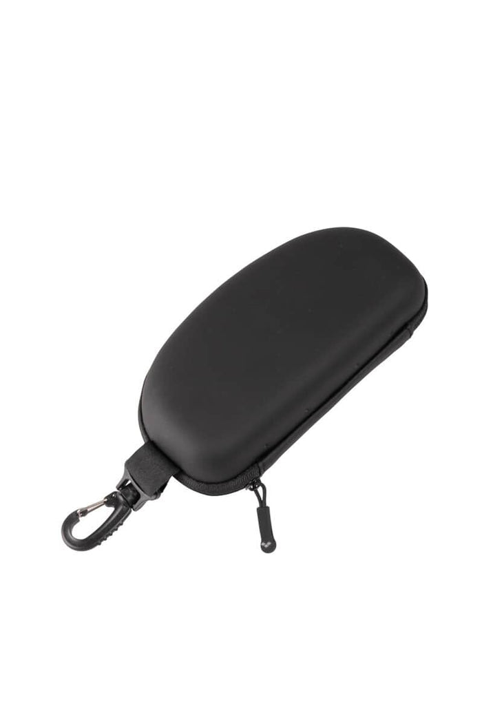 Arena goggle case in black, purple, and black with a durable design, ideal for protecting swim goggles during storage.
