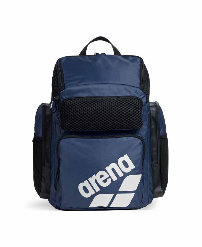 Navy Arena One Go Backpack 45L with multiple compartments and adjustable straps for sports or travel use.