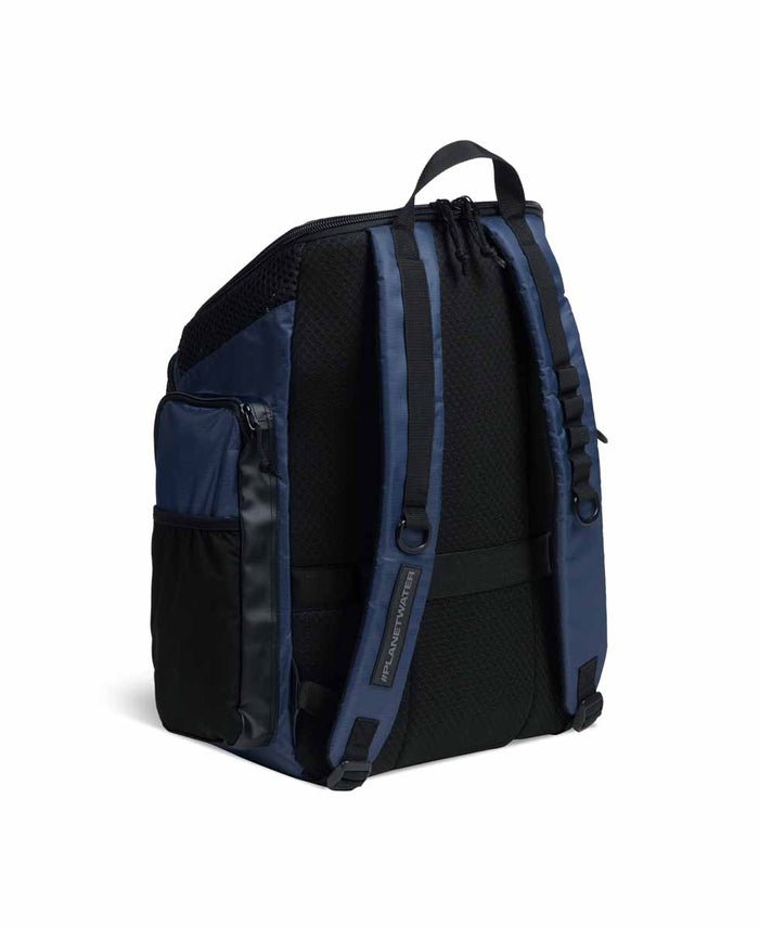 Navy Arena One Go Backpack 45L with multiple compartments and padded straps, designed for sports and travel.