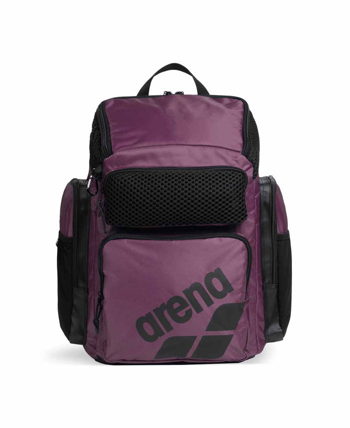 Arena One Go Backpack 45L in plum color, durable sports backpack with multiple compartments and adjustable straps.