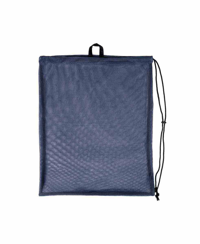 Arena One Go Mesh Bag in navy, durable mesh sports bag with top handles and spacious interior for swim gear storage.