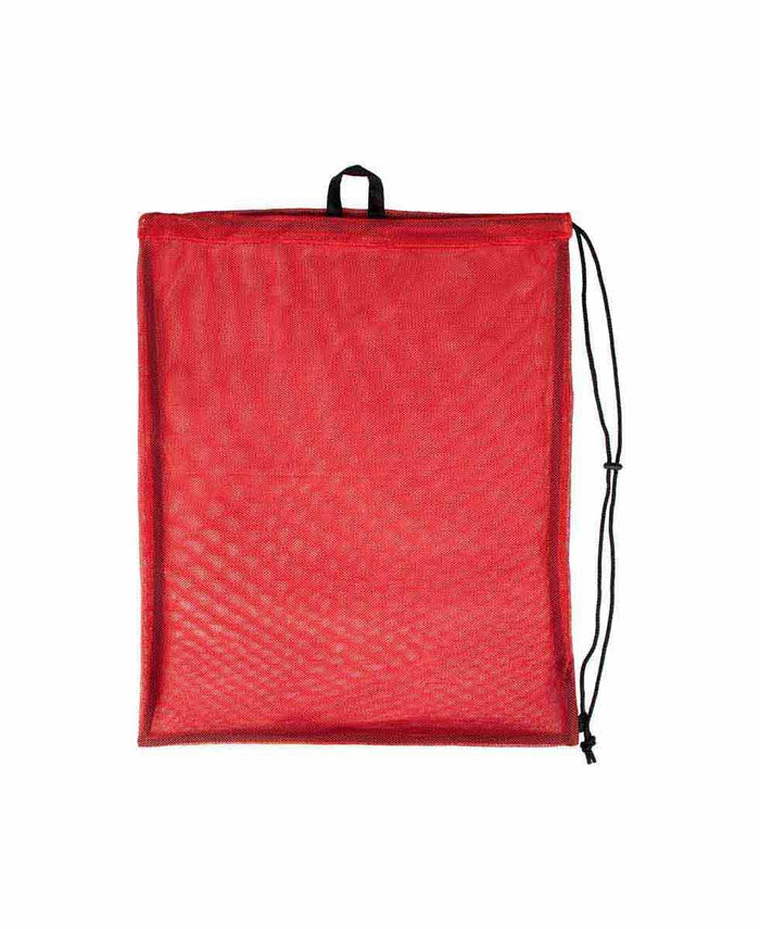 Red Arena One Go Mesh Bag with adjustable drawstring and breathable mesh design for swim gear storage.