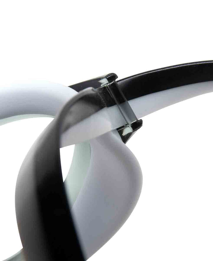 Arena Python Junior Racing Goggles in smoke, black, and white with adjustable strap and clear lenses for young swimmers.