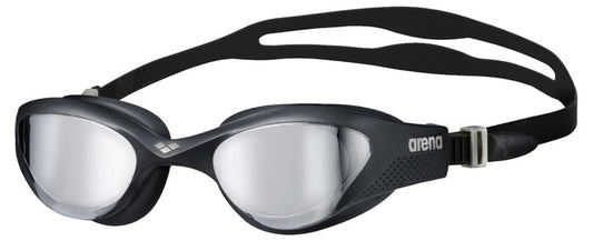 Black Arena The One Mirror goggles with reflective lenses and adjustable strap for competitive swimming.