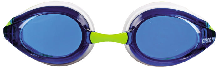 Arena Tracks Junior goggles with clear lenses and adjustable strap, designed for young swimmers.