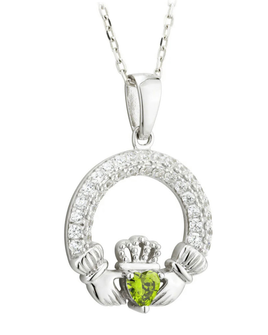August Birthstone Peridot Sterling Silver Claddagh Necklace
