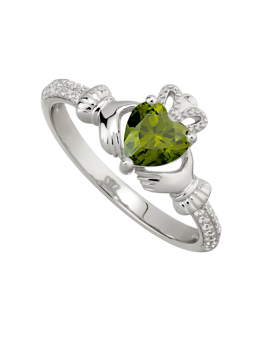 August Birthstone Peridot Sterling Silver Claddagh Ring