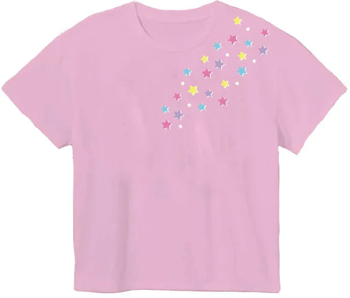 Azarhia Glitter Falling Stars Pink Boxy Tee