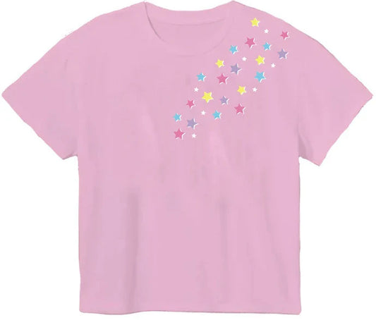 Azarhia Glitter Falling Stars Pink Boxy Tee