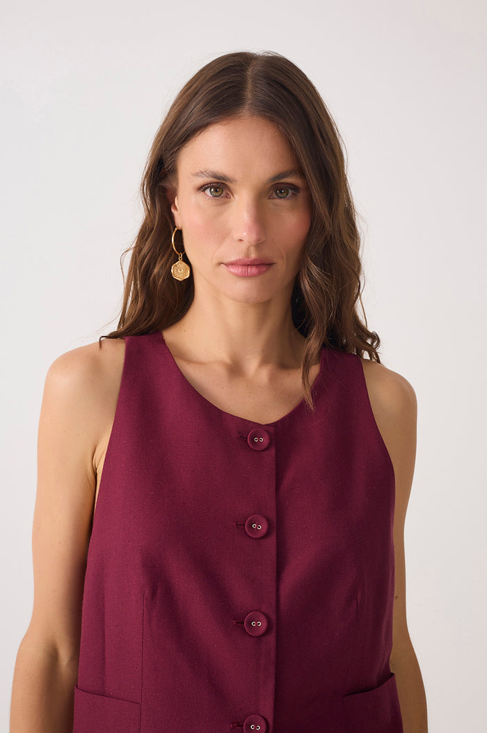 Back Ties Buttoned Sleeveless Vest_2