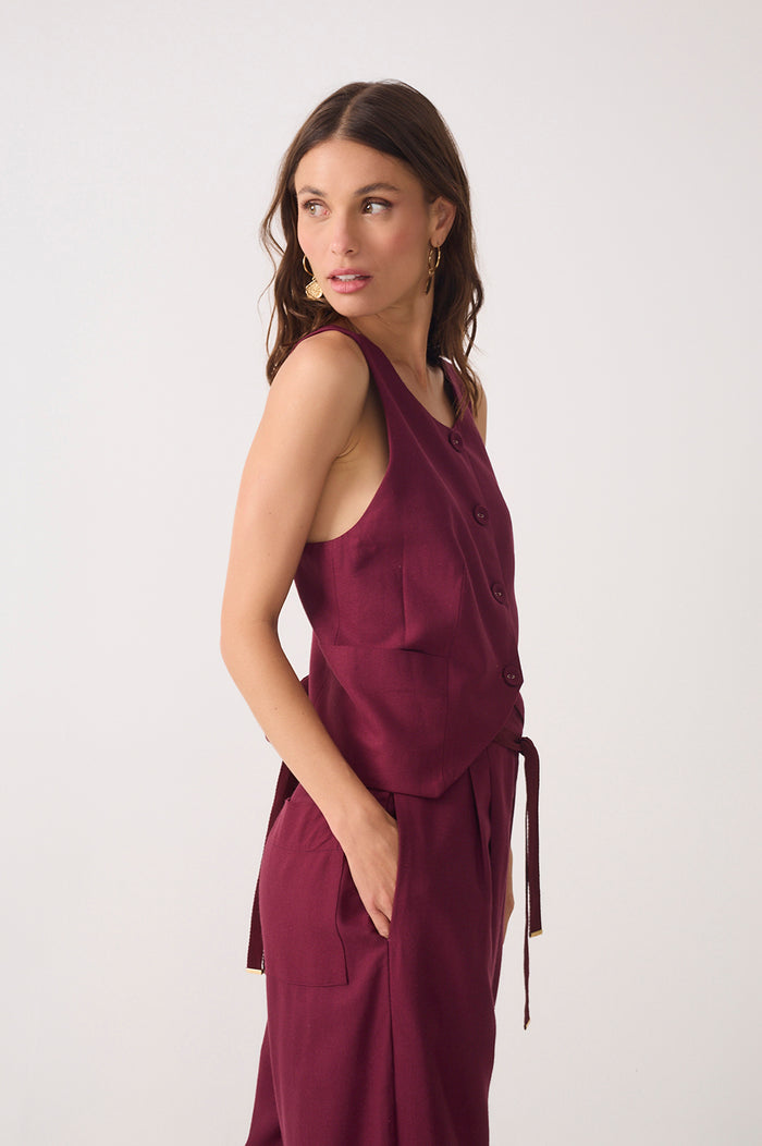 Back Ties Buttoned Sleeveless Vest_3