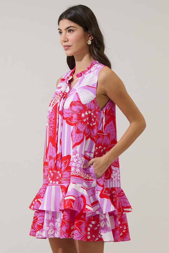 Barba Tropical Graceland Ruffle Trim Mini Dress